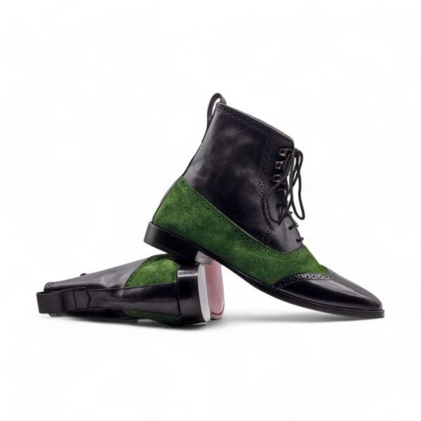 Ankle High Black Green Wing Tip Boot, Lace Up Boot, Hand Painted Street Wear Boot