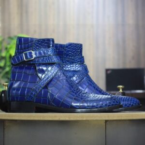 Ankle High Blue Alligator Leather Jodhpurs Boot,Handmade Men’s Stylish Boot