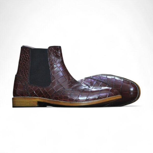 Ankle High Brown Chelsea Alligator Print Leather Boot For Men's