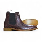 Ankle High Brown Chelsea Alligator Print Leather Boot For Men's