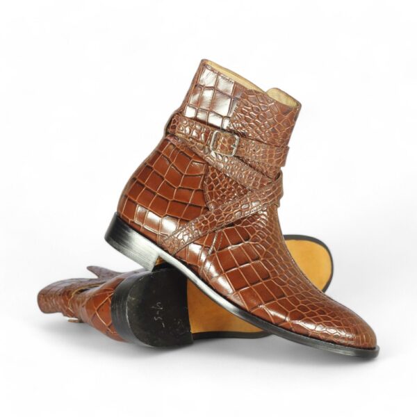 Ankle High Brown Jodhpurs Crocodile Leather Boot - leathersguru