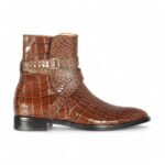 Ankle High Brown Jodhpurs Crocodile Leather Boot - leathersguru