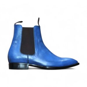 Ankle High Handmade Blue Chelsea Leather Boot, Men's Boot, Classic Boot