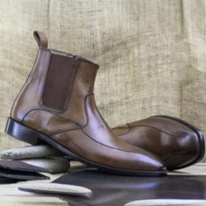 Ankle High Handmade Cognac Chelsea Leather Boots For Men's