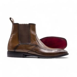 Ankle High Handmade Cognac Chelsea Leather Boots For Men's