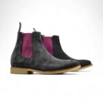 Ankle High Men's Chelsea Suede Boots, Handmade Purple Black Chelsea Boots