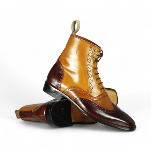 Ankle High Tan & Burgundy Wing Tip Leather Boot - leathersguru