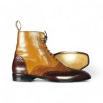 Ankle High Tan & Burgundy Wing Tip Leather Boot - leathersguru