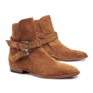 Handmade Brown Suede Buckle Jodhpurs Boot - leathersguru