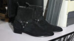 Ankle High Black Suede Madrid Strap Boot, Hand Painted Side Zipper Fashion Boot