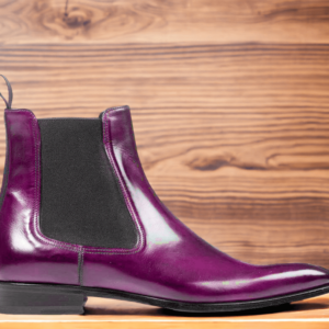 Ankle High Purple Chelsea Leather Boots, Hand Painted Men's Oxford Leather Boot,