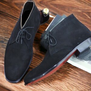 Ankle High Hand Painted Black Suede Chukka Lace Up Claasic Boot For Men's