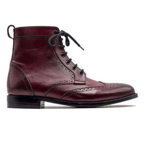 Ankle High Handmade Cordovan Ankle High Boots, Wing Tip Lace Up Leather Boots