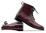 Ankle High Handmade Cordovan Ankle High Boots, Wing Tip Lace Up Leather Boots