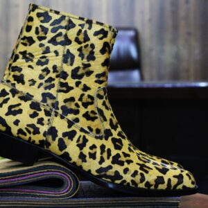 Ankle High Men's Leopard Boot, Handmade Side Zipper Men's Fashion Wear Boot