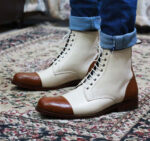 Handmade Brown & White Ankle high Cap toe Leather Boots - leathersguru