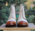 Handmade Brown & White Ankle high Cap toe Leather Boots - leathersguru