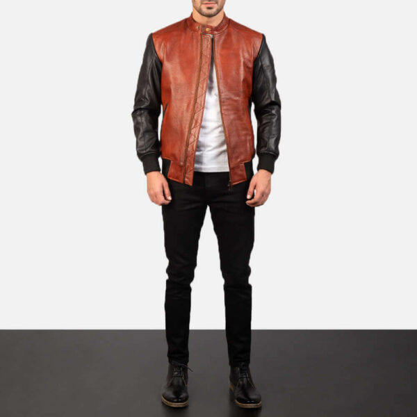 Handmade Black & Maroon Leather Bomber Jacket