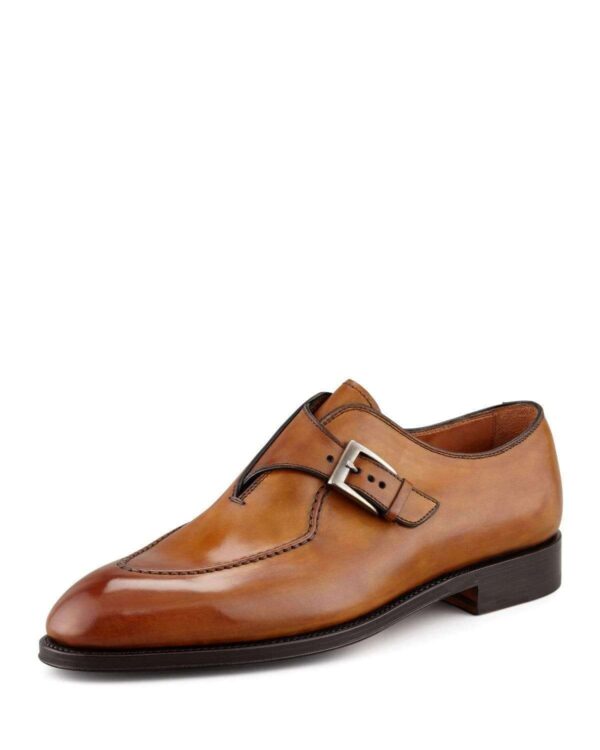 Handmade Brown Monk Strap Leather Shoe - leathersguru