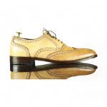 Beige Leather Men's Shoes,Wing Tip Brogue Style Shoes