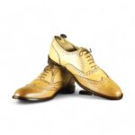 Beige Leather Men's Shoes,Wing Tip Brogue Style Shoes