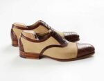 Handmade Beige Brown Alligator Leather Suede Shoe - leathersguru