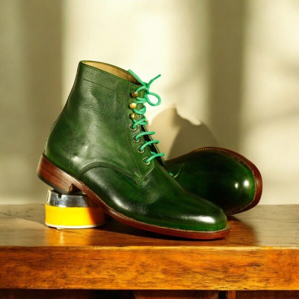 Bespoke Ankle Green Lace Up Boots, Men's Fashion Boot