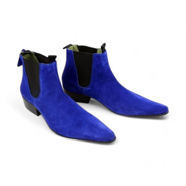 Bespoke Ankle High Blue Chelsea Suede Dress Boot - leathersguru