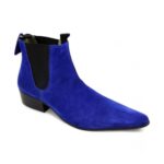 Bespoke Ankle High Blue Chelsea Suede Dress Boot - leathersguru