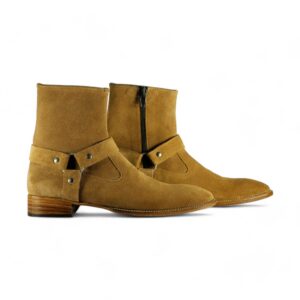 Bespoke Ankle Tan Madrid Strap Suede Boot - leathersguru