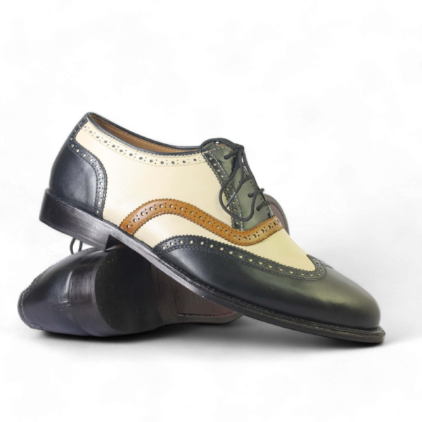 Bespoke Beige Black Wing Tip Lace Up Shoe for Men's - leathersguru