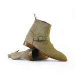 Bespoke Beige Suede Ankle Buckle Up Boots - leathersguru