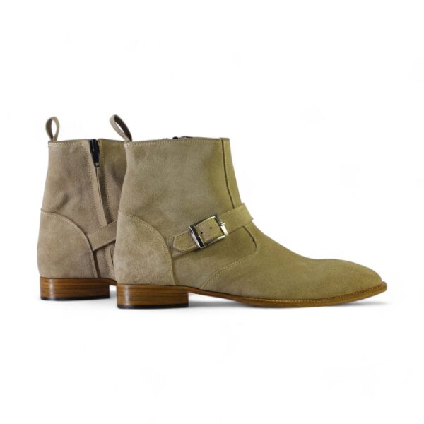 Bespoke Beige Suede Ankle Buckle Up Boots - leathersguru