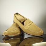 Bespoke Beige split toe Penny Loafer Leather Shoe for Men - leathersguru