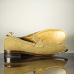 Bespoke Beige split toe Penny Loafer Leather Shoe for Men - leathersguru