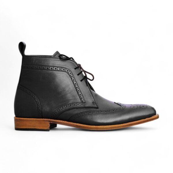 Bespoke Black Chukka Leather Wing Tip Lace Up Boots - leathersguru