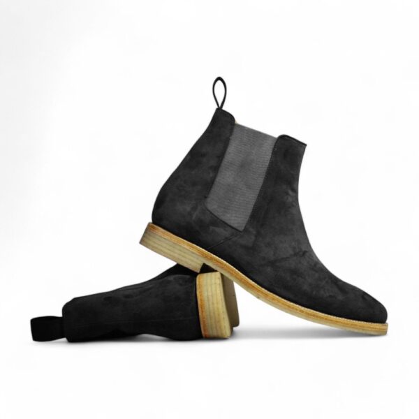 Bespoke Black Gray Chelsea Suede Boots - leathersguru