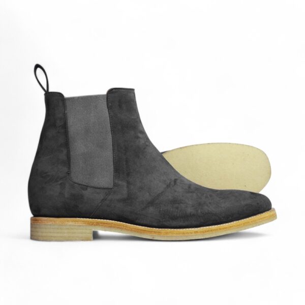 Bespoke Black Gray Chelsea Suede Boots - leathersguru