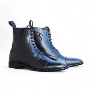 Bespoke Black Leather Ankle Lace Up Boots - leathersguru