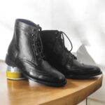 Bespoke Black Leather Ankle Wing Tip Brogue Lace Up Boot - leathersguru