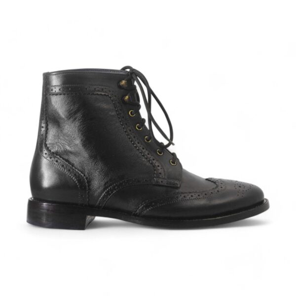 Bespoke Black Leather Ankle Wing Tip Brogue Lace Up Boot - leathersguru