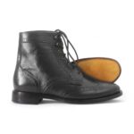 Bespoke Black Leather Ankle Wing Tip Brogue Lace Up Boot - leathersguru