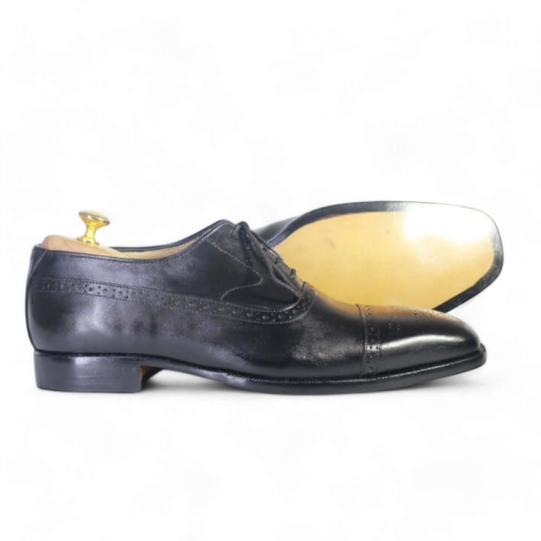 Bespoke Black Leather Cap Toe Lace Up Shoes - leathersguru