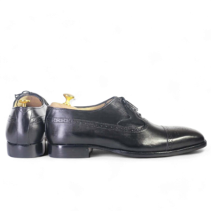 Bespoke Black Leather Cap Toe Lace Up Shoes - leathersguru