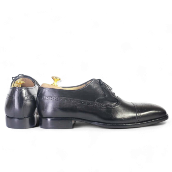 Bespoke Black Leather Cap Toe Lace Up Shoes - leathersguru