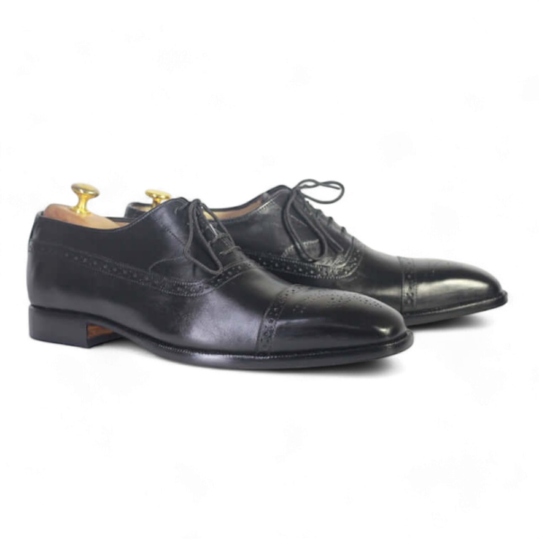 Bespoke Black Leather Cap Toe Lace Up Shoes - leathersguru