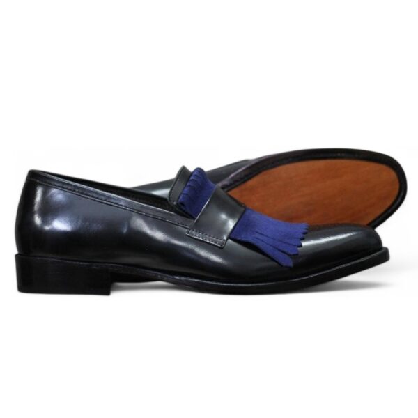 Bespoke Black Leather Fringe Penny Loafer for Men's