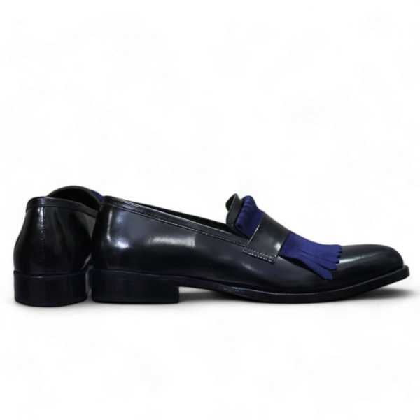 Bespoke Black Leather Fringe Penny Loafer for Men's - leathersguru