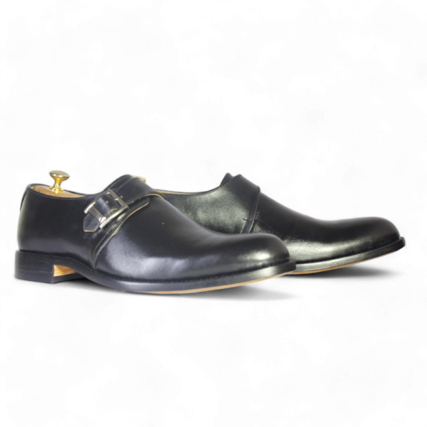 Bespoke Black Leather Monk Strap Shoe For Men's - leathersguru