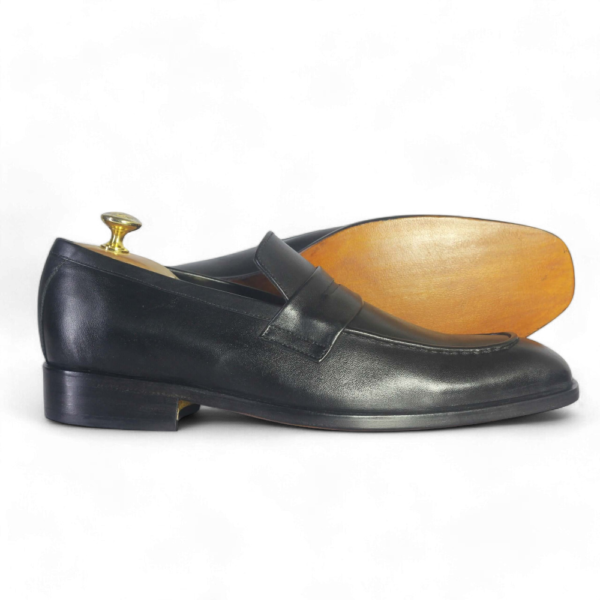 Bespoke Black Leather Penny Loafer for Men's - leathersguru